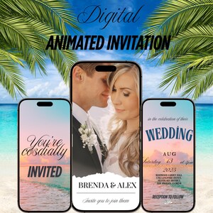 Modelo de convite minimalista para casamento na praia, conjunto de convites para impressão, casamento no destino, cartão de confirmação de presença, cartão de detalhes, moderno, mar