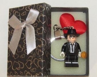 Custom Pop King Keychain made with building block minifigure & Gift Box - handmade Retro Music Legend Gift