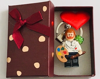 Famous Artists Keychain Collection, Handmade Painter Mini Figures Van Gogh Cubist and Happy Painter Bag Charm, Art Teacher Gift + Box