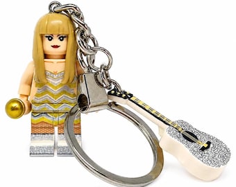Custom Taylor Keychain made with building block minifigure & Gift Box - handmade Pop Music Singer Fan Gift Swiftie