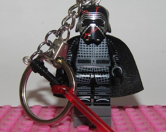 Custom Dark Warrior Keychain made with building block minifigure & Gift Box - handmade Space Sci-Fi Villain Gift