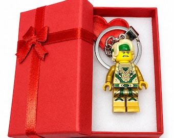 Custom Lloyd keychain made with a genuine modified LEGO minifigure & Gift Box - handmade Green Ninja Gift