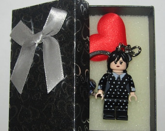Gothic Minifigure Keychain - Handmade Dark Aesthetic Bag Charm - Spooky Braided Girl Keyring - Cute Creepy Fan Art Gift