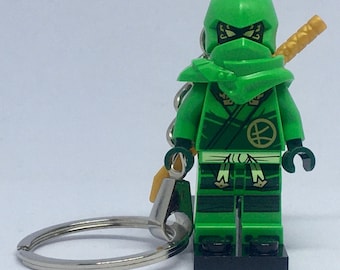 Custom Lloyd keychain made with a genuine modified LEGO minifigure & Gift Box - handmade Green Ninja Gift