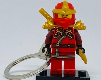 Custom Kai keychain made with a genuine modified LEGO minifigure & Gift Box - handmade Fire Ninja Gift