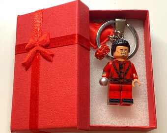 Custom Pop King Keychain made with building block minifigure & Gift Box - handmade Retro Music Legend Gift