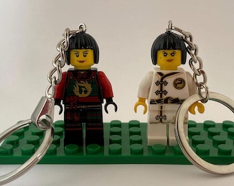 Custom Nya keychain made with a genuine modified LEGO minifigure & Gift Box - handmade Water Ninja Gift