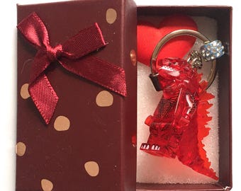 Godzilla Green/Red/Blue Monster Keychain & Present Box - handmade custom keychain - movie character - Choose your model