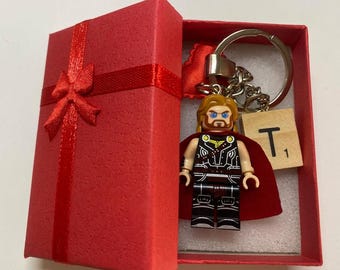 God of Thunder Mini Block Figure Keychain, Handmade Custom Brick Keyring, Mythical Hero Fan Gift & Gift Box