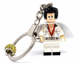 Custom Elvis Keychain made with building block minifigure & Gift Box - handmade Rock and Roll Music Legend GifT