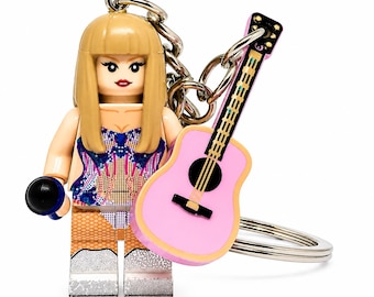 Custom Taylor Keychain made with building block minifigure & Gift Box - handmade Pop Music Singer Fan Gift Swiftie