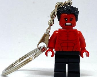 Custom Hulk keychain made with a genuine modified LEGO minifigure & Gift Box - handmade Green Superhero Gift