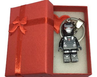 Custom Iron Man keychain made with a genuine modified LEGO® minifigure & Gift Box - handmade Superhero Gift