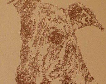 Greyhound Rainbow Bridge Fawn - Personalized by renowned dog artist Kline adding any number of your dogs' names into his language art.
