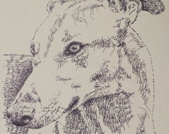 Greyhound Rainbow Bridge Two - Personalized by renowned dog artist Kline adding any number of your dogs' names into his language art.