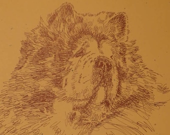 Chow Chow - Artist Kline draws his dog art using only words. Signed 11x17 Lithograph 64/500 - Artist Will Add Your Dogs Name Into Art Free