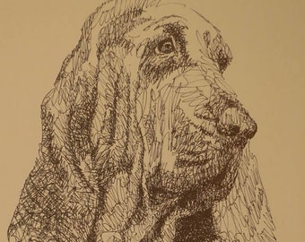 Bloodhound - Artist Kline draws his dog art using only words. Signed 11x17 Lithograph 100/500 - Artist Will Add Your Dogs Name Into Art Free