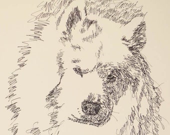 Samoyed dog art portrait drawing from words. Your dog's name added into art FREE. Great gift. Signed Kline 11X17 Lithograph 99/500.
