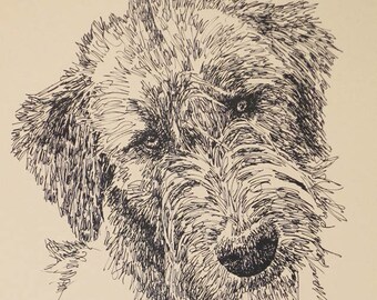 Irish Wolfhound dog art portrait drawing from words. Your dog's name added into art FREE. Great gift. Signed Kline 11X17 Lithograph 29/500.