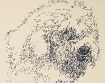 Old English Sheepdog dog art portrait drawing from words. Your dog's name added into art FREE. Great gift. Signed Kline 11X17 Lithograph #25