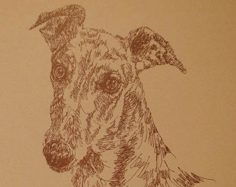 Greyhound FAWN - Artist Kline draws dog art using only words. Signed 11x17 Lithograph 350/500 Artist Will Add Your Dogs Name Into Art Free