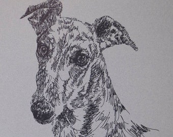 Greyhound - Artist Kline draws his dog art using only words. Signed 11x17 Lithograph 330/500 - Artist Will Add Your Dogs Name Into Art Free