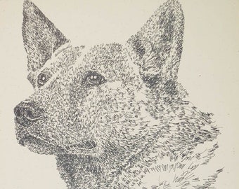 Rainbow Bridge Australian Cattle Dog - Personalized by renowned dog artist Kline adding any number of your dogs' names into his language art