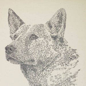 Australian Cattle Dog art portrait drawing from words. Your dog's name added into art FREE Great gift. Signed Kline 11X17 Lithograph 100/500