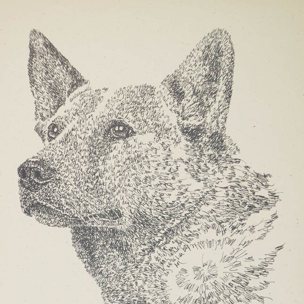 Australian Cattle Dog art portrait drawing from words. Your dog's name added into art FREE Great gift. Signed Kline 11X17 Lithograph 99/500