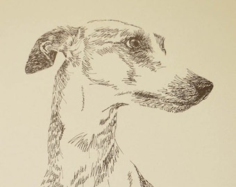 Rainbow Bridge Whippet - Personalized by renowned dog artist Kline adding any number of your dogs' names into his language art.
