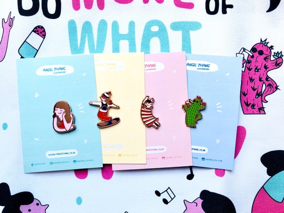 Cute Enamel Pin – Rose Gold, Kawaii Illustration Brooch - Etsy
