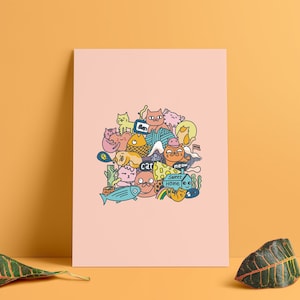 Doodle of Cute Cats Art Print A5 - Cute Cats - Cute