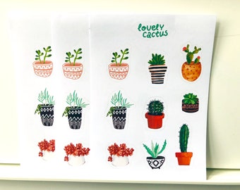 Handmade Succulent and Cactus Sticker Sheet - Succulent Stickers - Cactus Stickers - Cute Plants