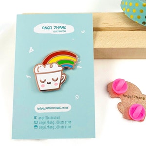 Kawaii Rainbow Tea Cup Enamel Pin - Rose Gold