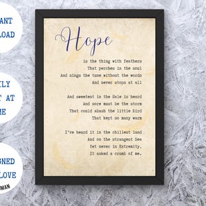 Hoffnung ist das Ding mit Federn | Hoffnung Gedicht | Emily Dickinson, 1861 | Inspirierende Poesie | Vintage literarische Kunst