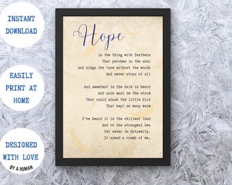 Emily Dickinson Poem Print: Hope is the thing with feathers (Digital Download)