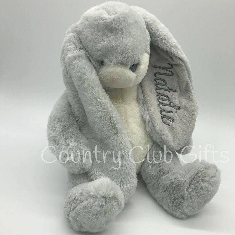 Personalized stuffed animal, baby gift, Easter Basket, baby boy gift, baby girl gift, bunny w/name on ear, Sweet Nibble, embroidered bunny image 3