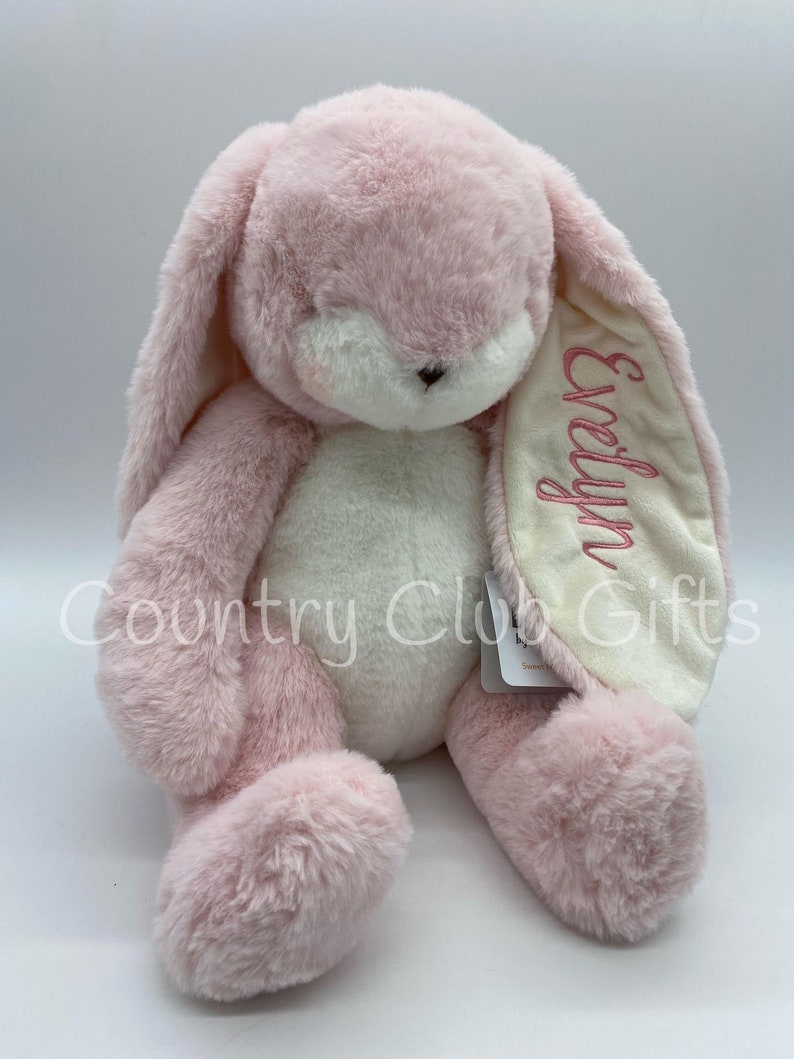 Personalized stuffed animal, baby gift, Easter Basket, baby boy gift, baby girl gift, bunny w/name on ear, Sweet Nibble, embroidered bunny image 9