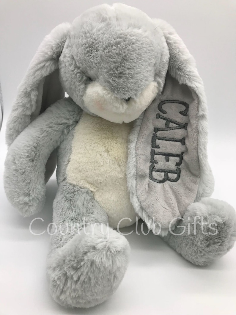 Personalized stuffed animal, baby gift, Easter Basket, baby boy gift, baby girl gift, bunny w/name on ear, Sweet Nibble, embroidered bunny image 2