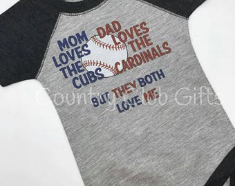 House Divided, Cardinals, Cubs t shirt, baseball shirt. bodysuit shirt, baby gift, sports rivals, team