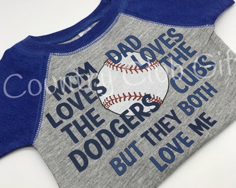 House Divided | dodgers | Cubs t-shirt | baseball shirt | bodysuit | shirt |  baby gift | sports rivals | team | Raglan Sleeve | Baseball