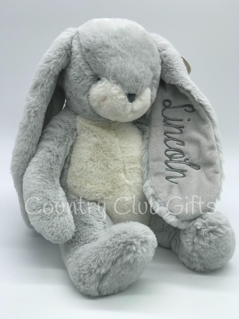 Personalized stuffed animal, baby gift, Easter Basket, baby boy gift, baby girl gift, bunny w/name on ear, Sweet Nibble, embroidered bunny image 1