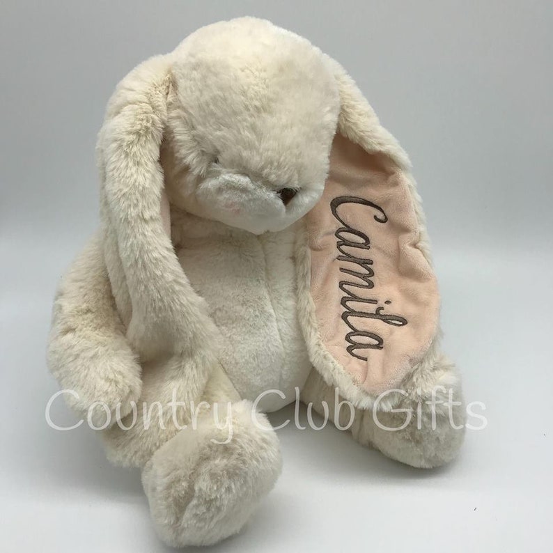 Personalized stuffed animal, baby gift, Easter Basket, baby boy gift, baby girl gift, bunny w/name on ear, Sweet Nibble, embroidered bunny image 5