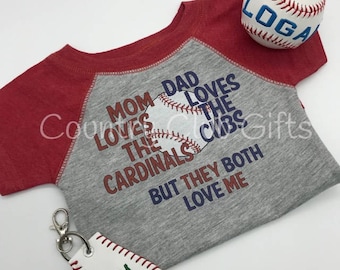 House Divided, Cardinals, Cubs t shirt, baseball shirt. bodysuit shirt, baby gift, sports rivals, team,  baby girl, baby boy