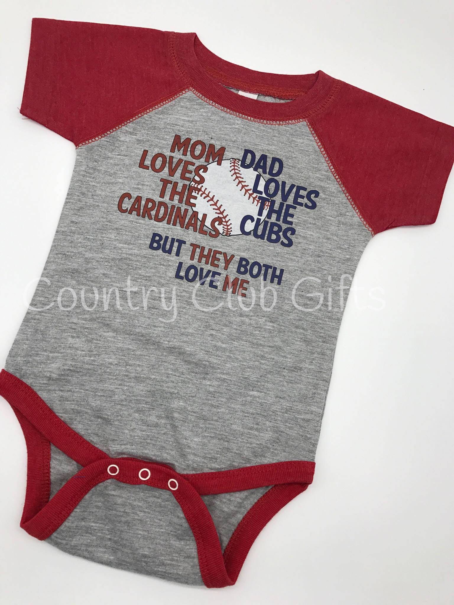 House Divided Cardinals Cubs t-shirt baseball shirt bodysuit shirt baby gift sports rivals team Raglan Sleeve Baseball
