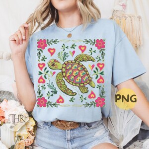 Sea Turtle PNG Nautical Sublimation Designs Fisherman Aesthetic Png Beach Png Turtle Png Boho Floral Turtle Sea Png Design Retro Floral png