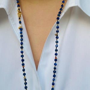 Handknuten Lapis Lazuli Långt Halsband – Mångsidiga Boho Smycken