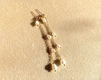 Pendientes colgantes de perlas, rellenos de oro de 14 k, joyería nupcial