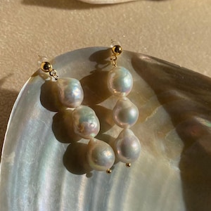 Baroque Pearl Trio Earrings, wedding Jewelry,Christmas Gift