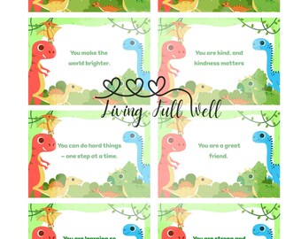 Lunchbox Affirmation Cards for Kids | Dinosaurs Edition K-3 – Printable PDF | Back-to-School Notes